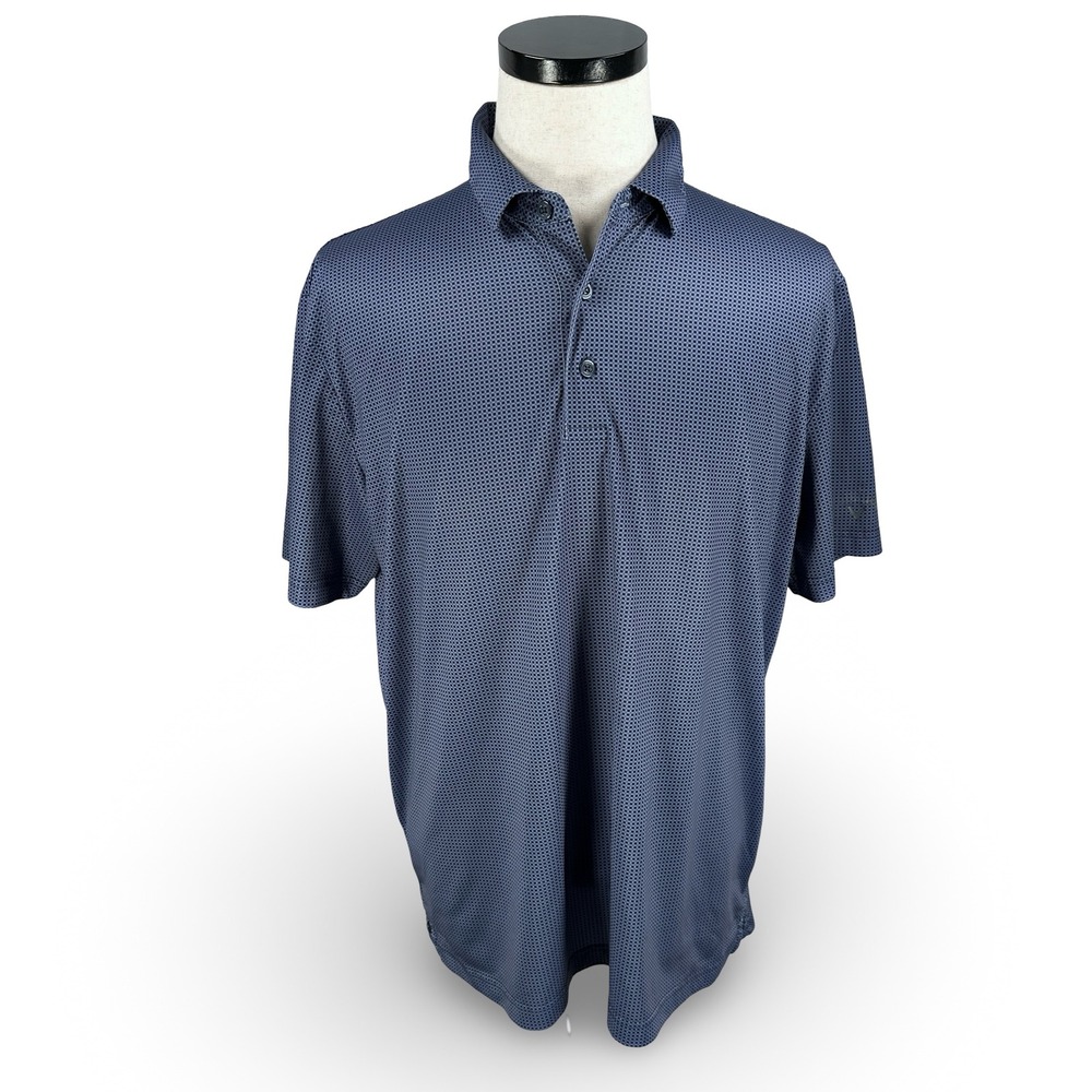 Callaway‎ Opti-Dri Mens Large Navy Gray Micro Check Golf Polo Shirt Short Sleeve